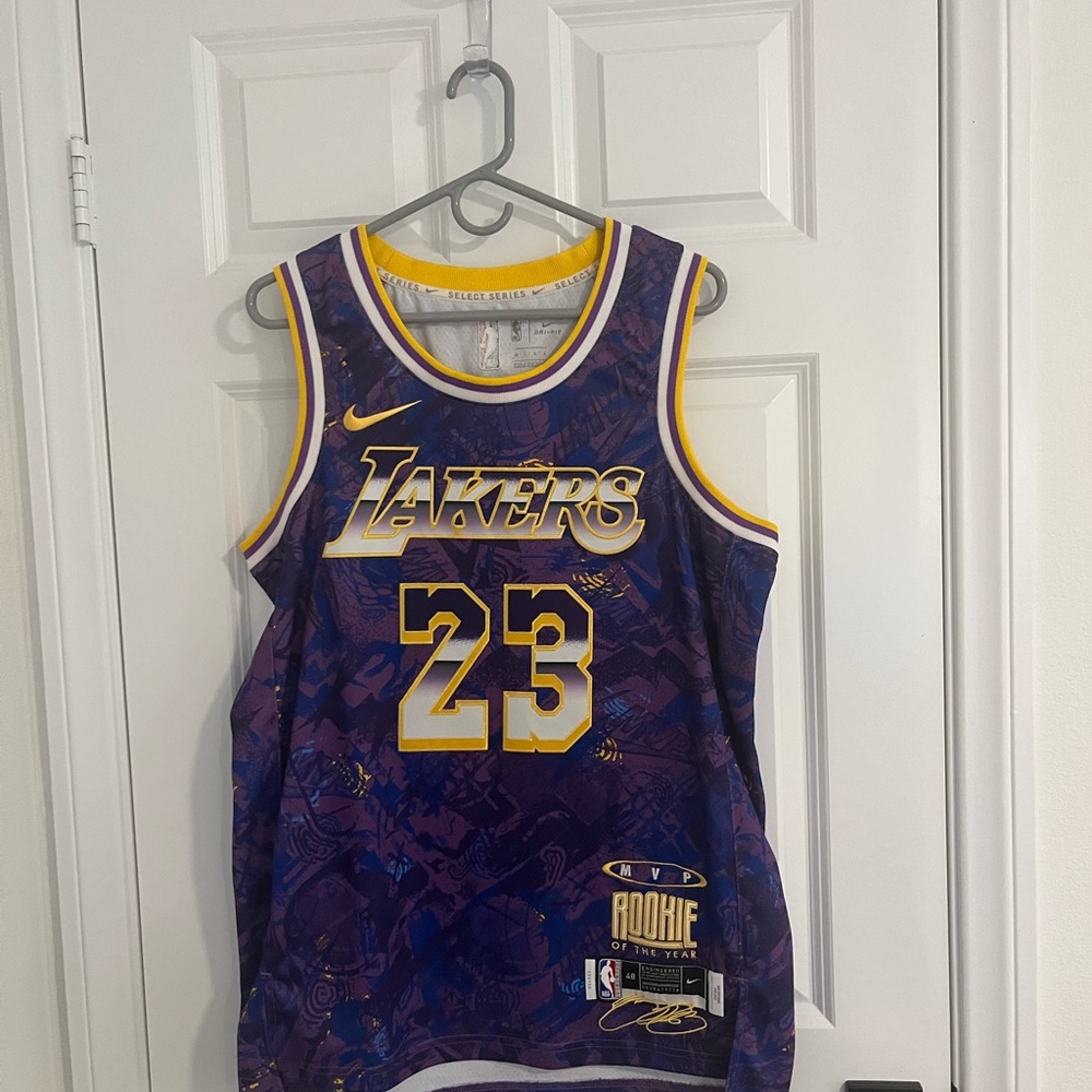 Nike Lakers James Jersey Purple and Yellow